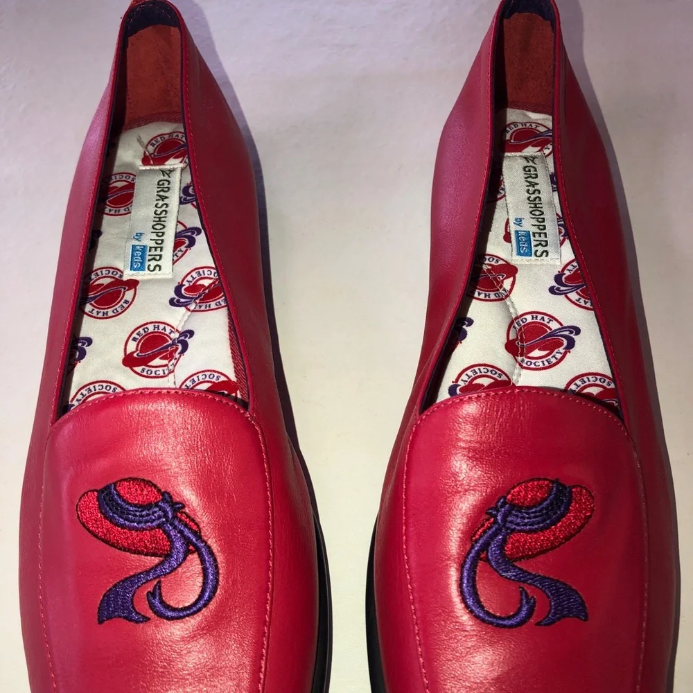 NWOB KEDS Jazztime Red w/Hat Leather Loafers Red Hat Society (7.5M)